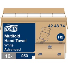 TORK Multifold Hand Towel White H2 - 1 Ply - Multifold - 8" Width x 9.50" Length - White - Virgin Pulp, Virgin Fiber - 250/Sleeve - 12 / Carton