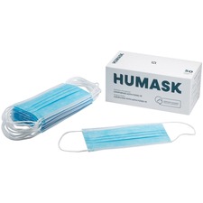 Humask 11828 Safety Mask - Recommended for: Face - Breathable, Comfortable, Flexible, Adjustable Nose Band, Earloop Style Mask, Hypoallergenic, Latex-free, Flame Resistant, Splash Resistant, Fluid Resistant, Fiberglass-free, ... - Bacteria, Particulate Protection - Blue - 50 / Box