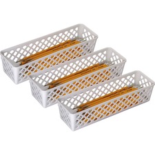 Officemate Achieva Supply Baskets - 3.4" Height x 10.1" Width x 3.6" Depth - Compact, Stackable, Storage Space - White - Plastic - 3 / Pack