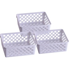 Officemate Achieva Supply Baskets - 2.4" Height x 6.1" Width x 5" Depth - Compact, Stackable, Storage Space - White - Plastic - 3 / Pack