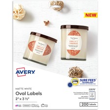 AVE22570 - Avery® Printable Blank Oval Labels, 22570, 3-5/16”W x 3”D, White, Pack Of 200 Labels