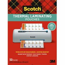 Scotch Laminating Pouch - Sheet Size Supported: Letter - Laminating Pouch/Sheet Size: 8.90" Width x 11.40" Length - for Document, Artwork, Sign, Flyer, Schedule, Certificate, Home, Office, Classroom, Paper - Photo-safe, Tear Proof, Spill Resistant - Clear - 50 / Pack