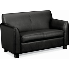 Basyx by HON Circulate Loveseat Sofa - Bonded Leather Black Seat - Bonded Leather Black Back
