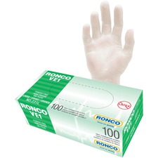 RONCO VE1 Vinyl Examination Glove (3 mil) - 3 mil (0.08 mm) Thickness x 9.45" (240 mm) Glove Length - Allergy Protection - Large Size - For Right/Left Hand - Smooth - Clear - Lightweight, Comfortable, Latex-free, Flexible, Non-sterile - For Healthcare Working, Food Processing, Veterinary, General Purpose, Pharmaceutical, Food Service, Laboratory, Hospitality - 100 / Box