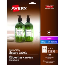 AveryÂ® Print-to-the-Edge Square Labels 2" x 2" White 120/pkg - Permanent Adhesive - Square - Inkjet, Laser - White - 12 / Sheet - 120 / Pack