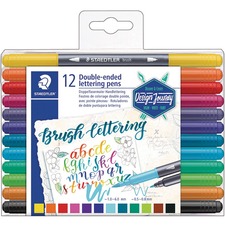 Staedtler Mars Double-Ended Lettering Pens Assorted Colours 12/pkg - 0.08 mm (0") Pen Point Size - Fine Marker Point - 6 mm (0.24") Marker Point Size - Assorted Ink - 12 / Pack