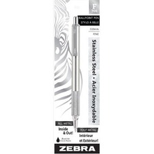 Zebra Pen F-701 Retractable Ball Point Pen Fine Point Black - 0.8 mm (0.03") Fine Pen Point - Refillable - Retractable - Black Ink - Silver Stainless Steel Barrel - Stainless Steel Tip