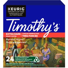 Timothy's K-Cup Parisian Nights Extra Dark Roast Coffee - Compatible with Keurig Brewer - Dark - 24 / Box