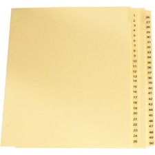 Davis Group Legal Exhibit Index Buff 1 to 50, Letter Size - Digit - 1-50 - Letter - 8.50" (215.90 mm) Width x 11" (279.40 mm) Length - Buff Plastic, Clear Tab(s)Recycled - Reinforced Tab, Rip Proof - 50 / Pack