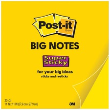 Post-it® Super Sticky Big Notes 11" x 11" Neon Orange 30sheet/pad - 11" (279.40 mm) Flag/Note Width x 11" (279.40 mm) Flag/Note Length - Square - 30 Sheets per Pad - Neon Orange - Recyclable - 30 / Pad