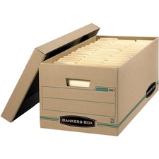 Bankers Box Enviro Stor 900 Storage Case - External Dimensions: 12" (304.80 mm) Width x 24" (609.60 mm) Depth x 10" (254 mm) Height - Media Size Supported: Letter 8.50" (215.90 mm) x 11" (279.40 mm) - Lift-off Closure - Light Duty - Double End/Single Side/Double Bottom Wall - Stackable - Corrugated, Cardboard - Brown - For Box File - Recycled - 4 / Pack