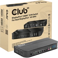 Club 3D DisplayPort/HDMI KVM Switch For Dual DisplayPort 4K 60Hz - 2 Computer(s) - 1 Local User(s) - 4096 x 2160 - 6 x USB - 1 x HDMI - 3 x DisplayPort