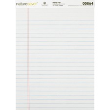 Nature Saver Recycled Legal Ruled Pads - 50 Sheets - 0.34" Ruled - 15 lb Basis Weight - 8 1/2" x 11 3/4" - White Paper - Perforated, Stiff-back, Easy Tear, Back Board - Recycled - 1 Each