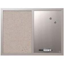 MasterVision MV Fabric/Dry-erase Bulletin Board - 18" (457.20 mm) Height x 24" (609.60 mm) Width - Gray Fabric, White Surface - Lightweight, Mounting System, Magnetic - Gray Wood Frame - 1 Each