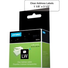 Dymo Clear Address Labels - 1 1/8" x 3 1/2" Length - Rectangle - Direct Thermal - Clear - 130 / Roll - 130 / Roll