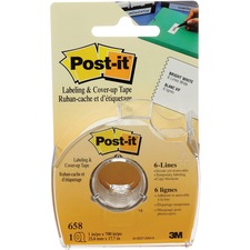 Post-itÂ® Notes - 1" (25.40 mm) Width x 58.3 ft Length - 6 Line(s) - White Tape - Removable - 1 / Roll - Yellow