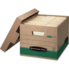 Bankers Box Recycled STOR/FILE File Storage Box - Internal Dimensions: 12" (304.80 mm) Width x 15" (381 mm) Depth x 10" (254 mm) Height - External Dimensions: 12.5" Width x 16.3" Depth x 10.3" Height - Media Size Supported: Letter, Legal - Lift-off Closure - Medium Duty - Stackable - Kraft, Green - For File - Recycled - 12 / Carton