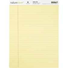 Nature Saver 100% Recycled Canary Legal Ruled Pads - 50 Sheets - 0.34" Ruled - 15 lb Basis Weight - 8 1/2" x 11 3/4" - Canary Paper - Perforated, Stiff-back, Back Board, Easy Tear - Recycled - 1 Each