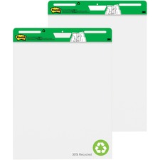 Post-itÂ® Easel Pad with Recycled Paper - 30 Sheets - Plain - Stapled - 18.50 lb Basis Weight - 25" x 30" - 30.50" (774.70 mm) x 25" (635 mm) - White Paper - Black Cover - Self-adhesive, Bleed-free, Repositionable, Resist Bleed-through, Removable, Sturdy Back, Cardboard Back - Recycled - 2 / Carton
