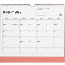 Blueline Letts Monthly Wall Calendar - Monthly - 12 Month - January 2023 - December 2023 - 1 Day, 1 Month Single Page Layout - Wire Bound - White - Polyester - 11.8" Height x 10.6" Width - Eyelet, Notes Area