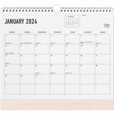 Blueline Letts Monthly Wall Calendar - Monthly - 12 Month - January 2023 - December 2023 - 1 Day, 1 Month Single Page Layout - Wire Bound - Rose, White - Polyester - 11.8" Height x 10.6" Width - Eyelet, Notes Area