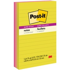 Post-itÂ® Super Sticky Multi-Pack Notes - Summer Joy Color Collection - 4" x 6" - Rectangle - 90 Sheets per Pad - Citron, Papaya Fizz, Power Pink, Washed Denim, Fresh Mint - Sticky, Recyclable - 3 / Pack