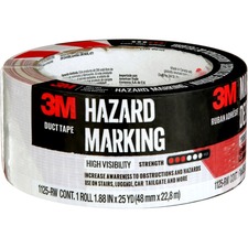 3M Hazard Marking Duct Tape Red/White - 25 yd (22.9 m) Length x 1.88" (47.8 mm) Width - Natural Rubber, Poly, Polyethylene, Cotton - Red, White