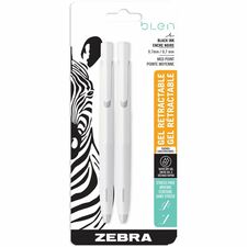Zebra Pen bLen Ballpoint Pen - 0.7 mm (0.03") Medium, Bold Pen Point - Retractable - Black Ink - Gel-based - White Barrel - 2 / Pack