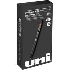 uniballâ„¢ 207 Plus+ Gel Pen - Medium Pen Point - 0.7 mm Pen Point Size - Retractable - Red Gel-based, Nanofiber Ink Ink - Black Metal Barrel - 1 / Dozen