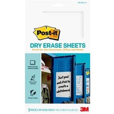 Post-it® Super Sticky Dry Erase Surface Sheet, 7 in. x 11.375 in - White Sheet Color - 11.30" (287.02 mm) Length x 7" Width - 3 / Set