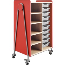 Safco Whiffle Typical 2 Double 48" - 4 Shelf - 4 Casters - Laminate, High Pressure Laminate (HPL), Particleboard, Polyvinyl Chloride (PVC) - x 48" Height - Red
