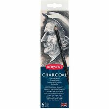 Derwent Charcoal 6 Pencils Tin - Dark Charcoal, Light Charcoal, Medium Charcoal, Charcoal White Lead - Bold Point - Wood Barrel - 6 / Pack