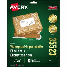 Avery Waterproof Labels2" x 4" , Permanent Adhesive, for Laser Printers - 4" Width x 2" Length - Permanent Adhesive - Rectangle - Laser - White - Polyester, Film - 10 / Sheet - 100 Total Label(s) - 100 / Pack - Water Resistant - Scuff Resistant, Tear Resistant, Smudge Resistant, Chemical Resistant, Heat Resistant, Cold Resistant