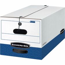 Bankers Box Liberty File Storage Boxes - Internal Dimensions: 15" Width x 24" Depth x 10" Height - External Dimensions: 15.3" Width x 24.1" Depth x 10.8" Height - Media Size Supported: Legal - String/Button Tie Closure - Heavy Duty - Stackable - Fiberboard, Plastic - White, Blue - For File - Recycled - 12 / Carton