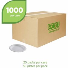 Eco-Products Vanguard 6" Sugarcane Plates - Breakroom - Disposable - Microwave Safe - 6" Diameter - White - Sugarcane Fiber Body - 1000 / Carton