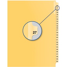 Davis Index Divider - 1/25 - Digit - #27 - 8.50" Divider Width x 11" Divider Length - Buff Divider - 25 / Pack