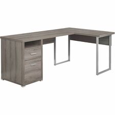 Monarch Specialties Computer Desk - 80"L / Dark Taupe Left Or Right Facing - Dark Taupe L-shaped, Laminated Top - Gray, Silver Base - Contemporary/Modern Style - 2 Drawers - 6 Legs - 198 lb (89.81 kg) Capacity - 78.7" (1998.98 mm) Table Top Length x 47.2" (1198.88 mm) Table Top Width x 23.7" (601.98 mm) Table Top Depth - 30" (762 mm) Height - Computer, Storage, File, Document, Folder, Home Office, Office - Assembly Required - Dark Taupe, Laminated, Reclaimed Wood - Particleboard, Laminate,