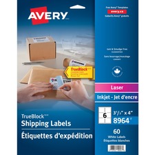 Avery&reg; TrueBlock Multipurpose Label - 4" (101.60 mm) Width x 3 21/64" (84.58 mm) Length - Permanent Adhesive - Rectangle - Laser, Inkjet - Matte White - 6 / Sheet - 10 Total Sheets - 60 Total Label(s)
