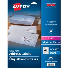 Avery&reg; Easy Peel Multipurpose Label - 1 3/4" (44.45 mm) Width x 21/32" (16.76 mm) Length - Permanent Adhesive - Rectangle - Inkjet, Laser - Matte White - Paper - 60 / Sheet - 10 Total Sheets - 600 Total Label(s) - 600 / Pack