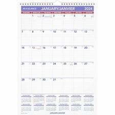 At-A-Glance Calendar - Monthly - 2023 - 1 Month Single Page Layout - 12" x 17" Sheet Size - Twin Wire - Ruled Daily Block, Six Month Reference, Eyelet, Bilingual, Hanging Hole, Yearly Calender