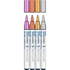 Schneider Paint-It 011 Paint Market - Fine Marker Point - Silver Metallic, Gold Metallic, Metallic Violet, Metallic Copper Pigment-based Ink - 4 / Pack