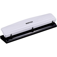 Bostitch Manual Hole Punch - 3 Punch Head(s) - 12 Sheet - Metal, Rubber - 10.75" (273.05 mm) x 2.50" (63.50 mm) x 1.90" (48.26 mm) - White