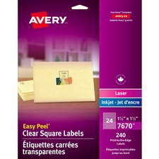 Avery&reg; Easy Peel Address Label - 1 1/2" (38.10 mm) Width x 1 1/2" (38.10 mm) Length - Square - Laser, Inkjet - 240 / Pack