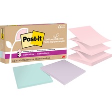 Post-it® Super Sticky Adhesive Note - 420 - 3" x 3" - 70 Sheets per Pad - Assorted Wanderlust Pastel - Removable, Repositionable, Recyclable, Pop-up - 6 Pad - Recycled