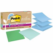 Post-it Super Sticky Adhesive Note - 420 - 3" x 3" - Square - 70 Sheets per Pad - Assorted Oasis - Removable, Repositionable, Recyclable, Pop-up - 6 Pad - Recycled