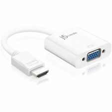 j5create HDMI to VGA Adapter - 1 x HDMI 1.4 Digital Audio/Video - Male - 1 x 15-pin DB-15 VGA - Female, 1 x Mini-pjone Audio - Female, 1 x 5-pin Micro USB Type B - Female - 1920 x 1200 Supported - White - 1 Each