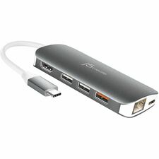 j5create USB-C Multi Adapter (9 Functions in 1) - for TV, Memory Card Reader, Mouse, Keyboard, Smartphone, Monitor, Notebook - Charging Capability - Memory Card Reader - SD, microSD - USB Type C - 1 Displays Supported - 4K UHD, 4K - 3840 x 2160 - 4 x USB Ports - 1 x USB 3.0 - 3 x USB Type-A Ports - USB Type-A - 1 x USB Type-C Ports - USB Type-C - 1 x RJ-45 Ports - Network (RJ-45) - HDMI - Gray - Wired - Gigabit Ethernet - 100W
