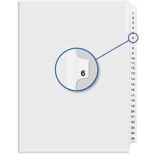 Davis Index Divider - Printed Tab(s) - 1/25 - Digit - 6 - 8.50" Divider Width x 11" Divider Length - White Divider - 25 / Pack