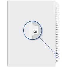 Davis Index Divider - Printed Tab(s) - 1/25 - Digit - 23 - 8.50" Divider Width x 11" Divider Length - White Divider - 25 / Pack