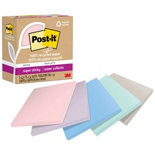 Post-it Recycled Super Sticky Notes - 70 - 3" x 3" - Square - 70 Sheets per Pad - Wanderlust Pastels - Adhesive - 5 / Pack - Recycled